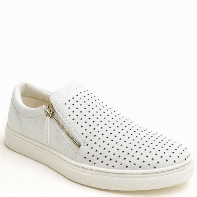 נעל נוחות לבנה Comfort Denver עם רוכסן צד ועיצוב מחורר לאוורור מירבי