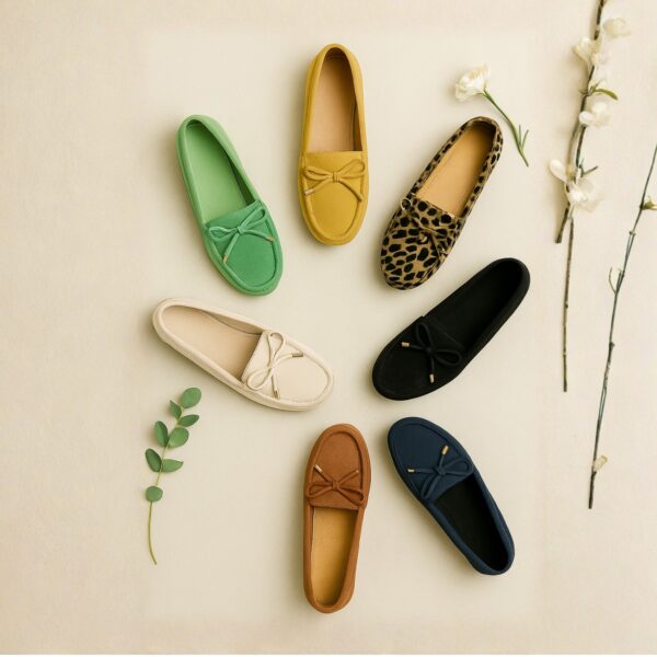 כל צבעי מוקסין קאטלינה יחד – ורוד, שחור, צהוב, חום, כחול, בז’, חום בהיר ומנומר