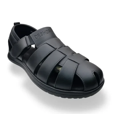 סנדל גברים אורטופדי שחור מעור עם רצועות רחבות מבית דוקטור שוז.