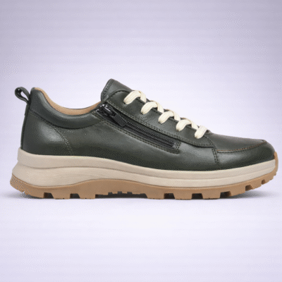 נעלי סניקרס נשים בצבע ירוק עם רפידה אורטופדית ורוכסן צד מבית Glove Comfort