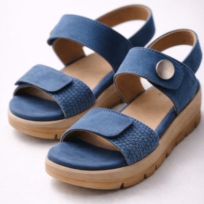 סנדל אלורה תכלת – סנדל אורטופדי נוח עם סוליה גבוהה ורצועות מתכווננות